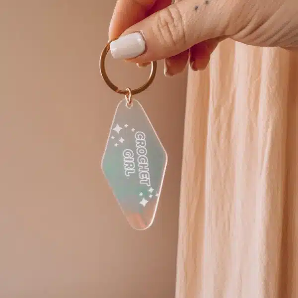 porte-clefs, annab, holographique, crochet, mercerie, crochet girl