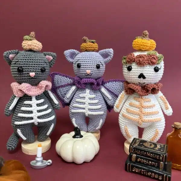 halloween, crochet, annab, annabcrochet, mercerie, box crochet, amigurumi, chat, chauve-souris, squelette