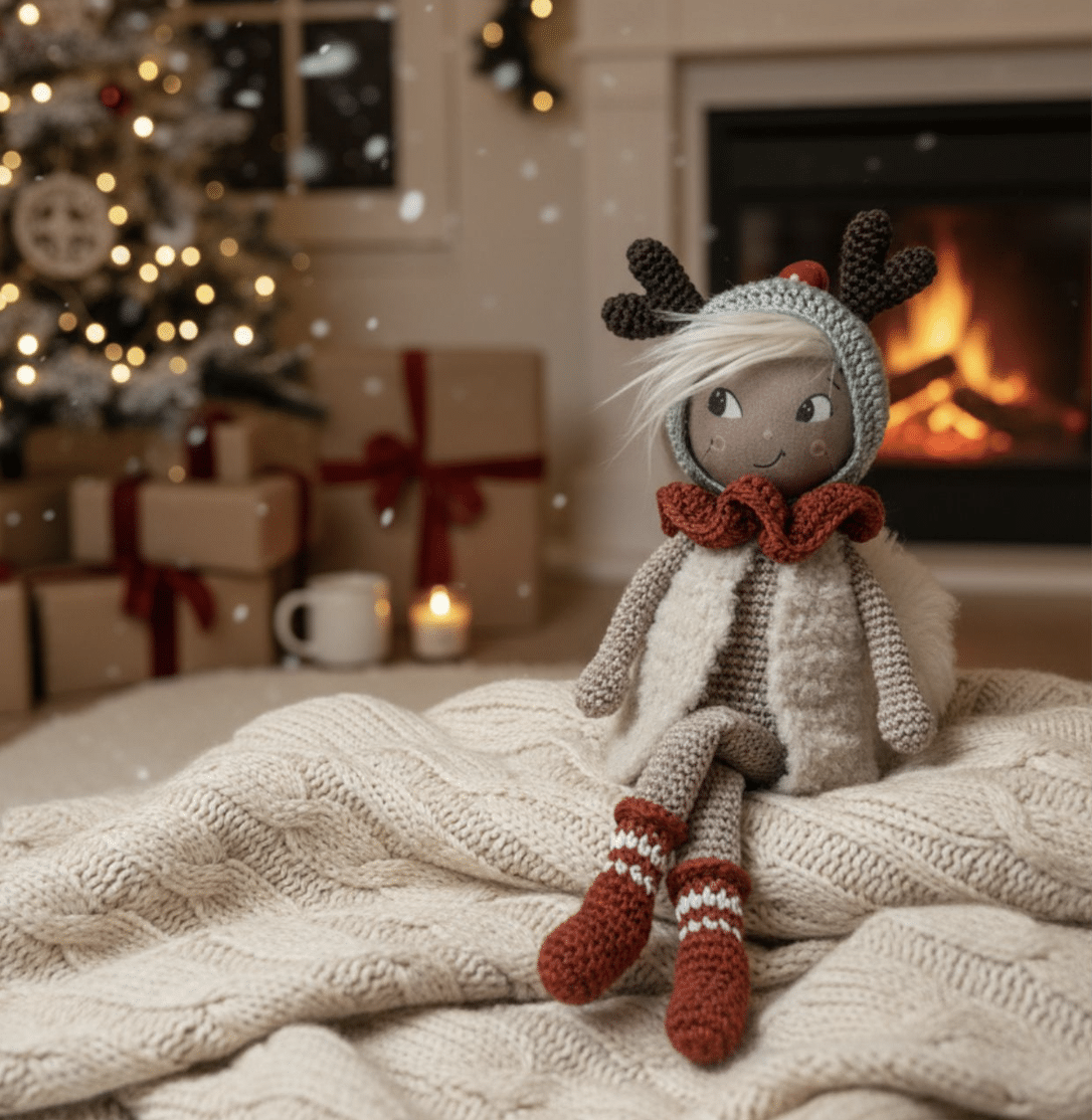 Le kit crochet Grand Renne Espiègle Anna B vous permet de créer un adorable renne de Noël au crochet, avec une tête cousue main et tous les accessoires inclus.